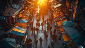beautiful street market sunset