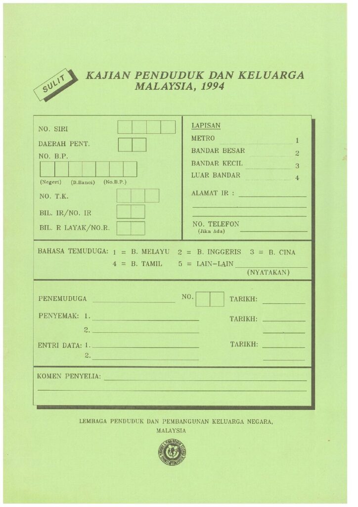 Malaysian Population and Family Survey             (MPFS-3) 1994
